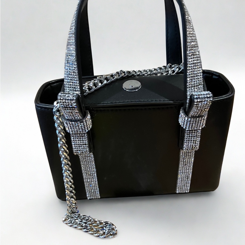 NWOT Black and Sparkly Silver with Bow Accents Mini Purse